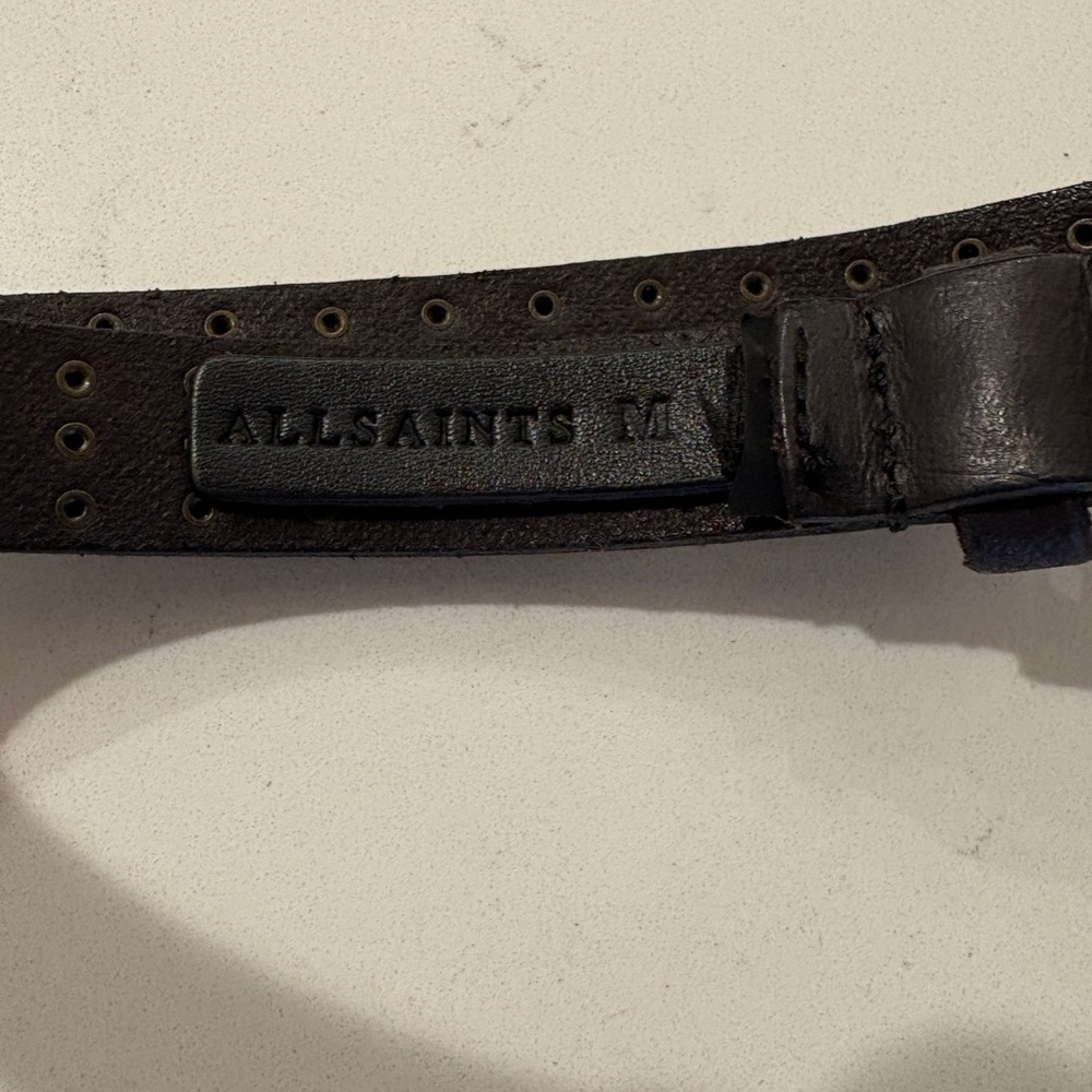 All Saints Black Leather Belt with Brass Hardware - Size M - 40” - Picture 4 of 6